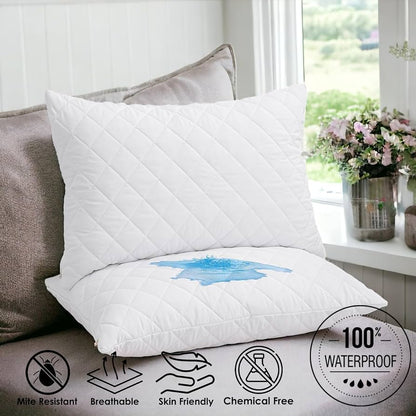 WHITE WATERPROOF PILLOW PROTECTOR C — (2 PIECE IN A PACK)